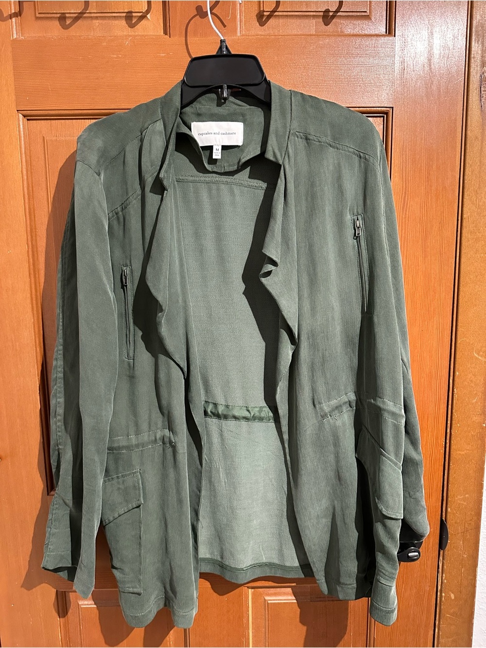 cupcakes & cashmere Olive Green Ribbed utility-like jacket. Super soft